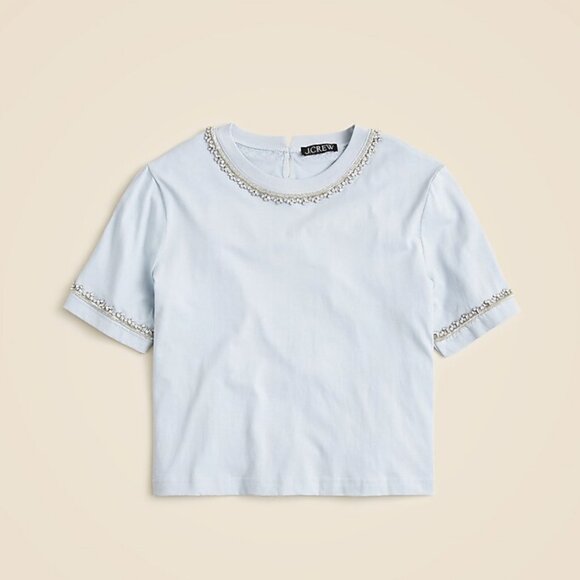J. Crew Tops - J CREW Heavy jersey T-shirt with rhinestones SIZE L WOMEN'S